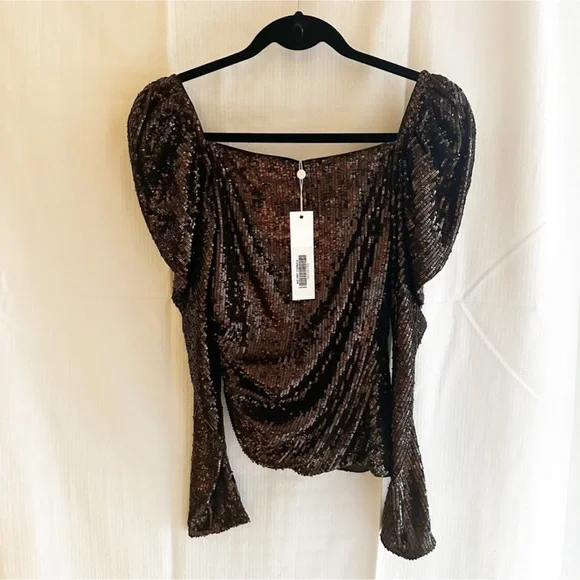NWT Jonathan Simkhai Allura Hammered sequin-embellished blouse size 4/S